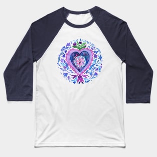 Mexican milagrito heart folk flowers Baseball T-Shirt